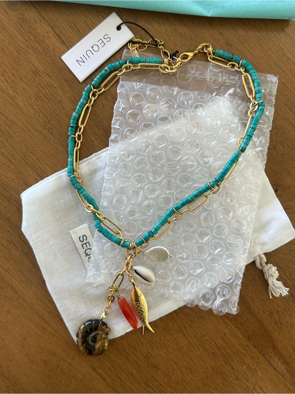 Sequin Cameron Necklace with Beads and Multi Chain - Picture 2 of 3